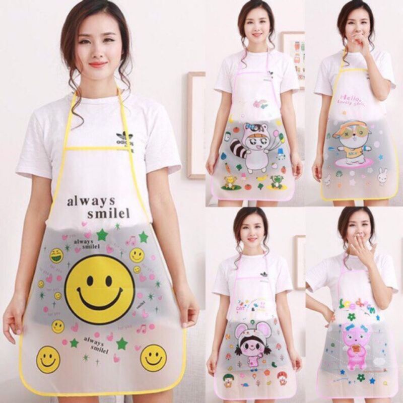 Jual Apron Masak Transparan Celemek Waterproof Karakter Motif Anti