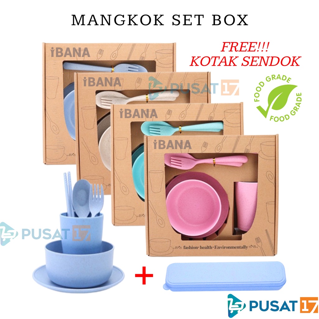 Jual PUSAT17 MANGKOK SET 7IN1 WHEAT STRAW BOWL SOUVENIR BOX MANGKUK