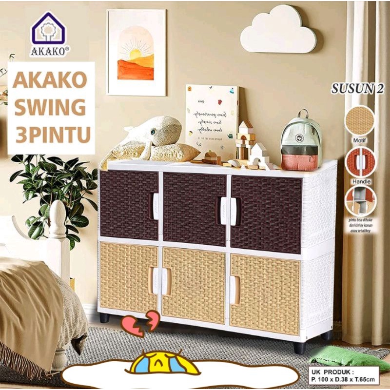 Jual Akako Lemari Swing Pintu Susun Motif Rotan Shopee