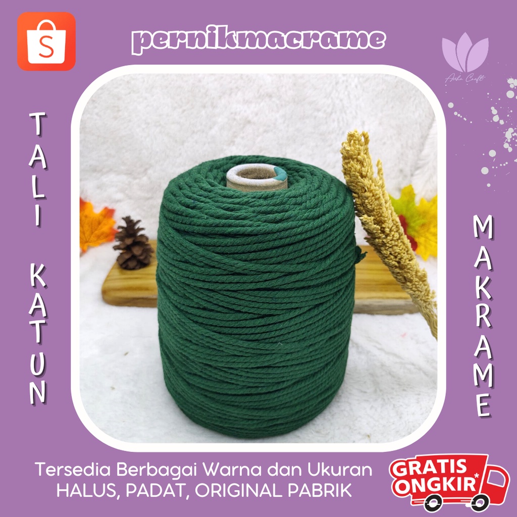 Jual Tali Katun Macrame 3mm 4mm HIJAU 1KG Super Premium 3 Ply