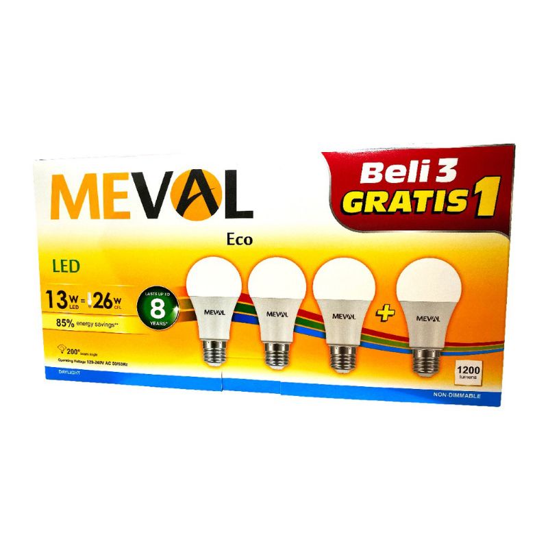 Jual Lampu LED Bulb ECO MEVAL 13W Paket Isi 4 Putih Shopee Indonesia