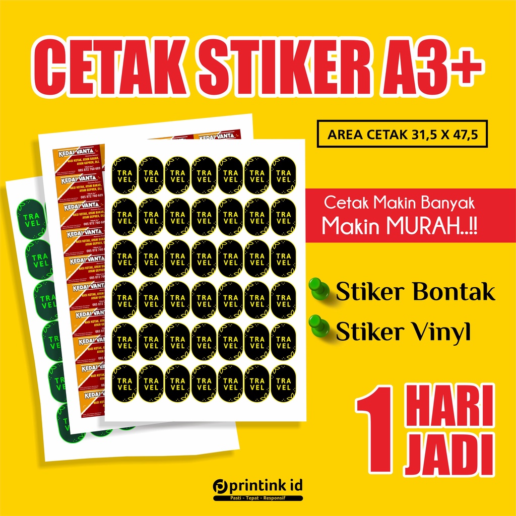 Jual Cetak Sticker Chromo Vinyl Tahan Air Sticker Bontak Ukuran A