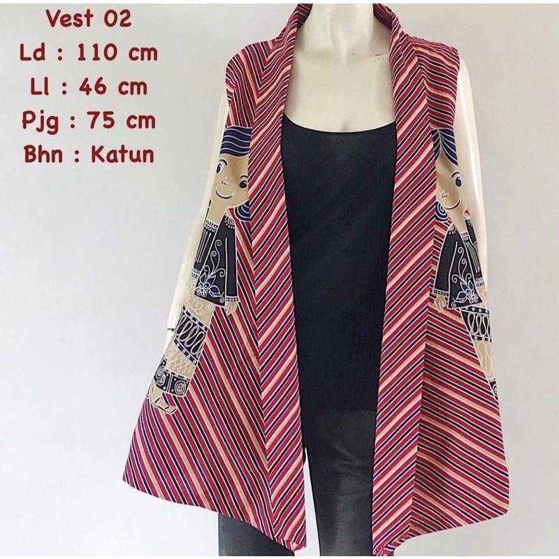 Jual Outer Vest Batik Simbok Jamu Wanita Modern Jumbo Ld 110cm Tanpa