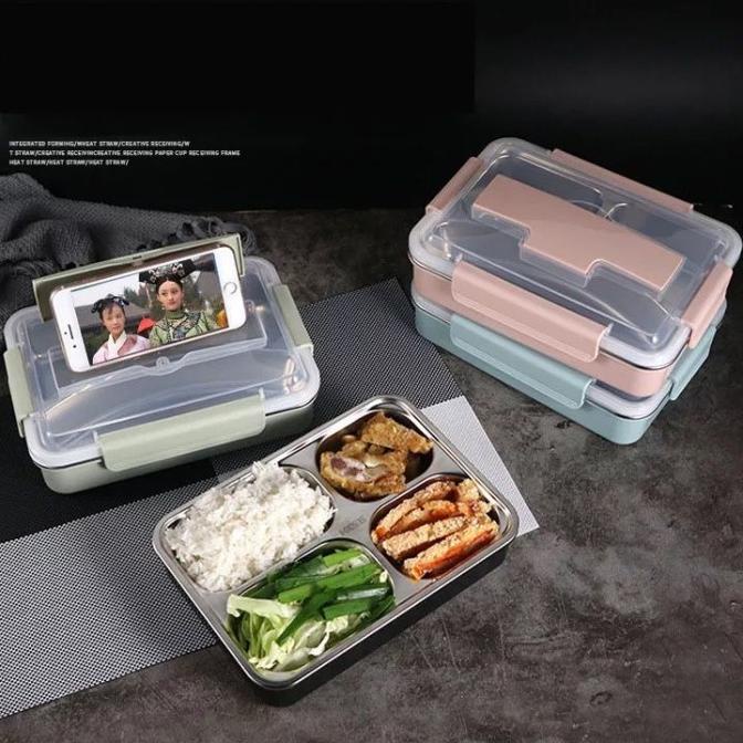 Jual Kotak Makan Lunch Box 4 Sekat Stainless Tahan Panas Anti Tumpah