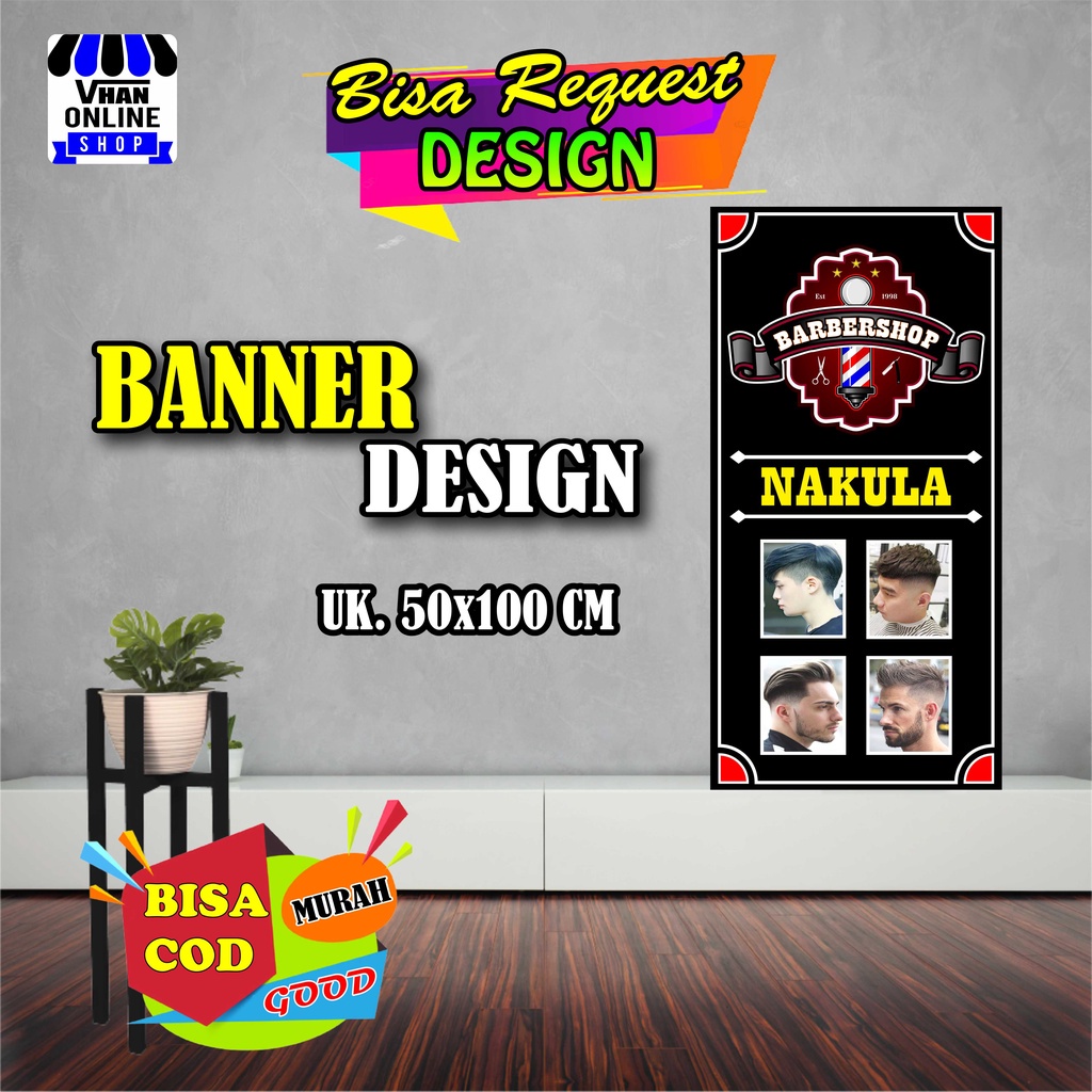 Jual Spanduk Banner Pangkas Rambut Barbershop Potong Rambut Berdiri