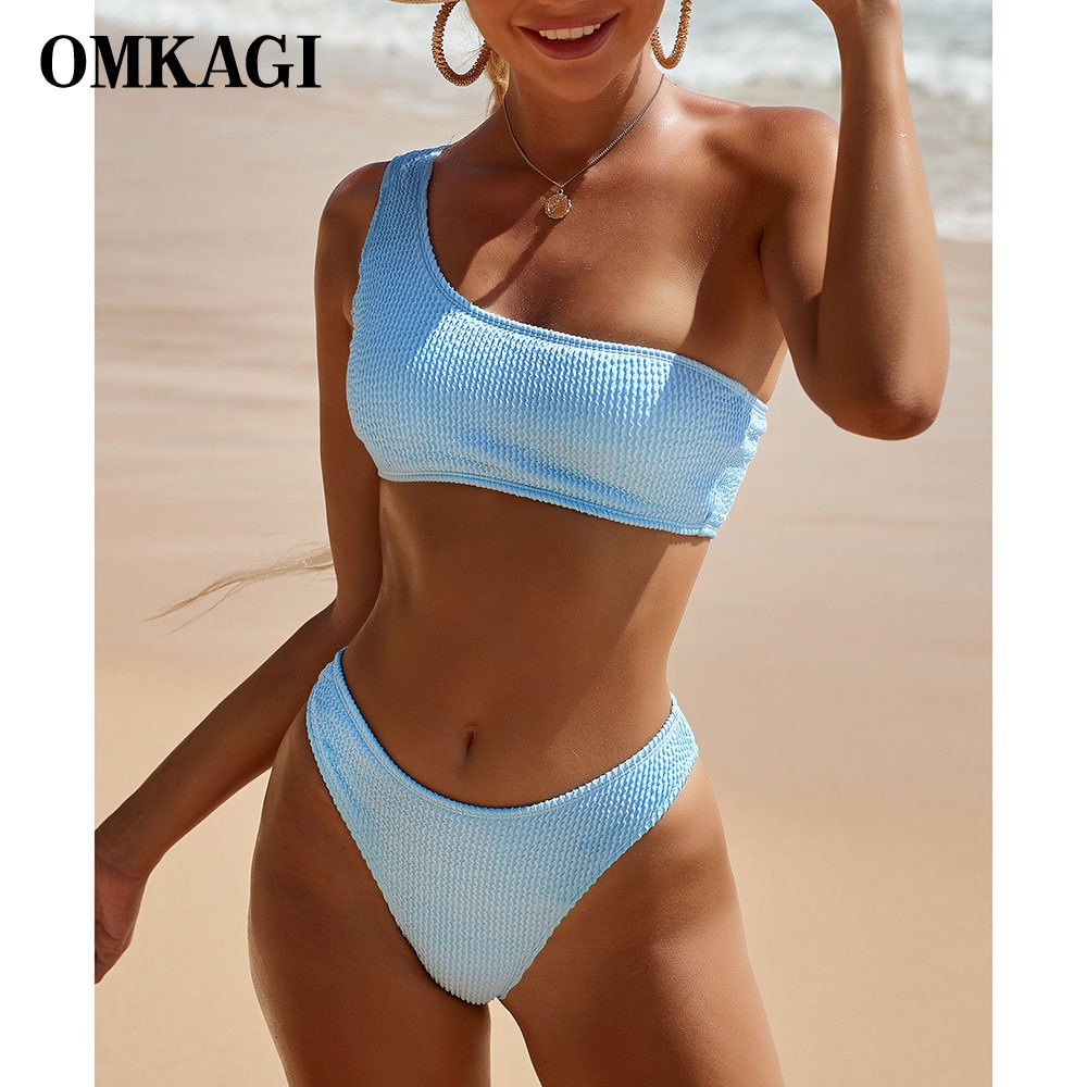 Jual Preorder Omkagi Sexy One Shoulder Bikini Textured Swimwear Women