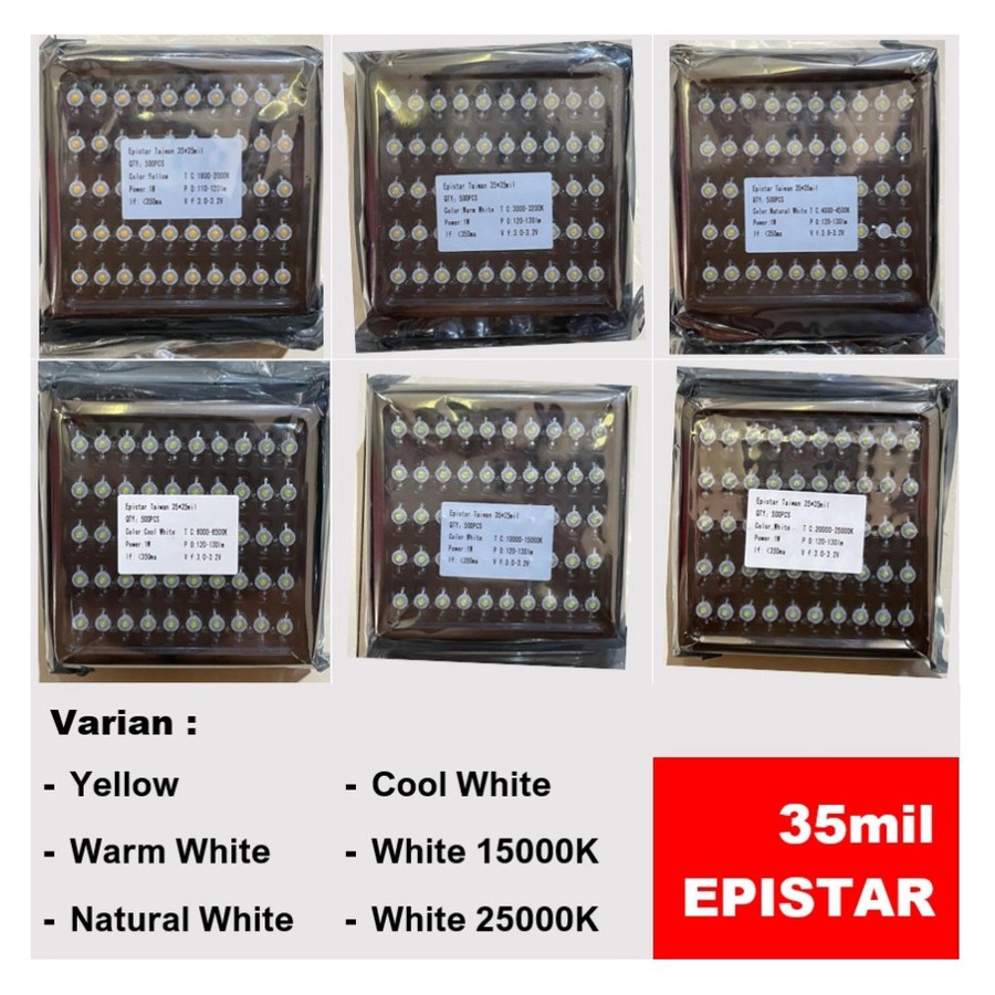 Jual HPL LED 1W EPISTAR 35mil Yellow Warm Natural Cool White Kuning