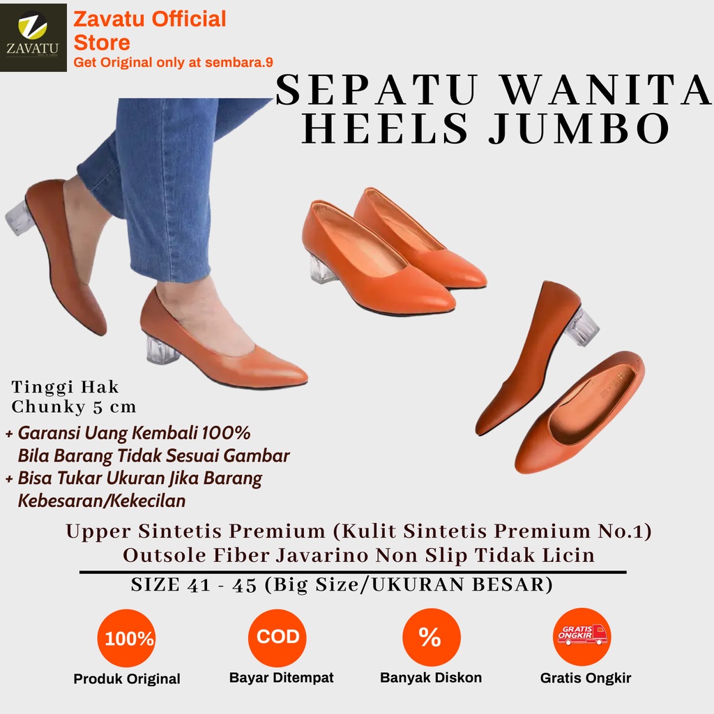 Jual Zavatu Sepatu Heels Kantor Wanita Ukuran Besar Model Hak Tahu Tipe