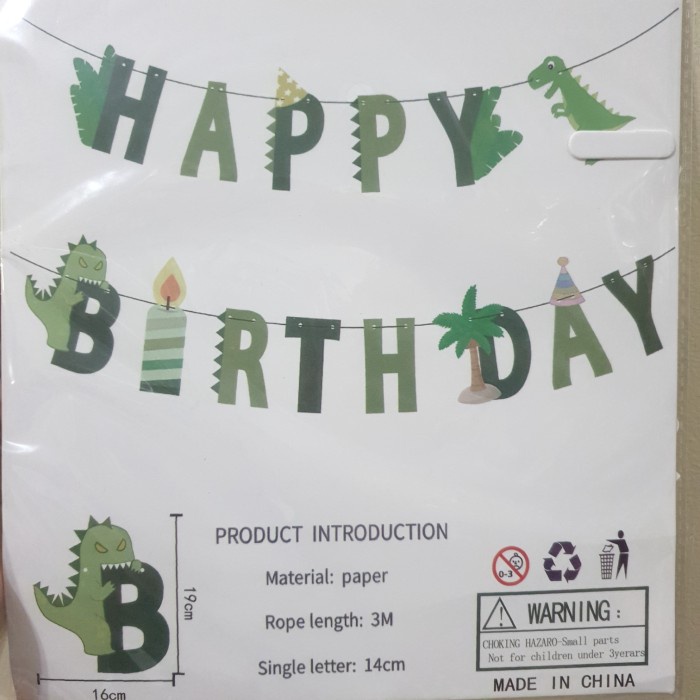 Jual Banner Happy Birthday Dinosaurus Bunting Flag Ulang Tahun Dino