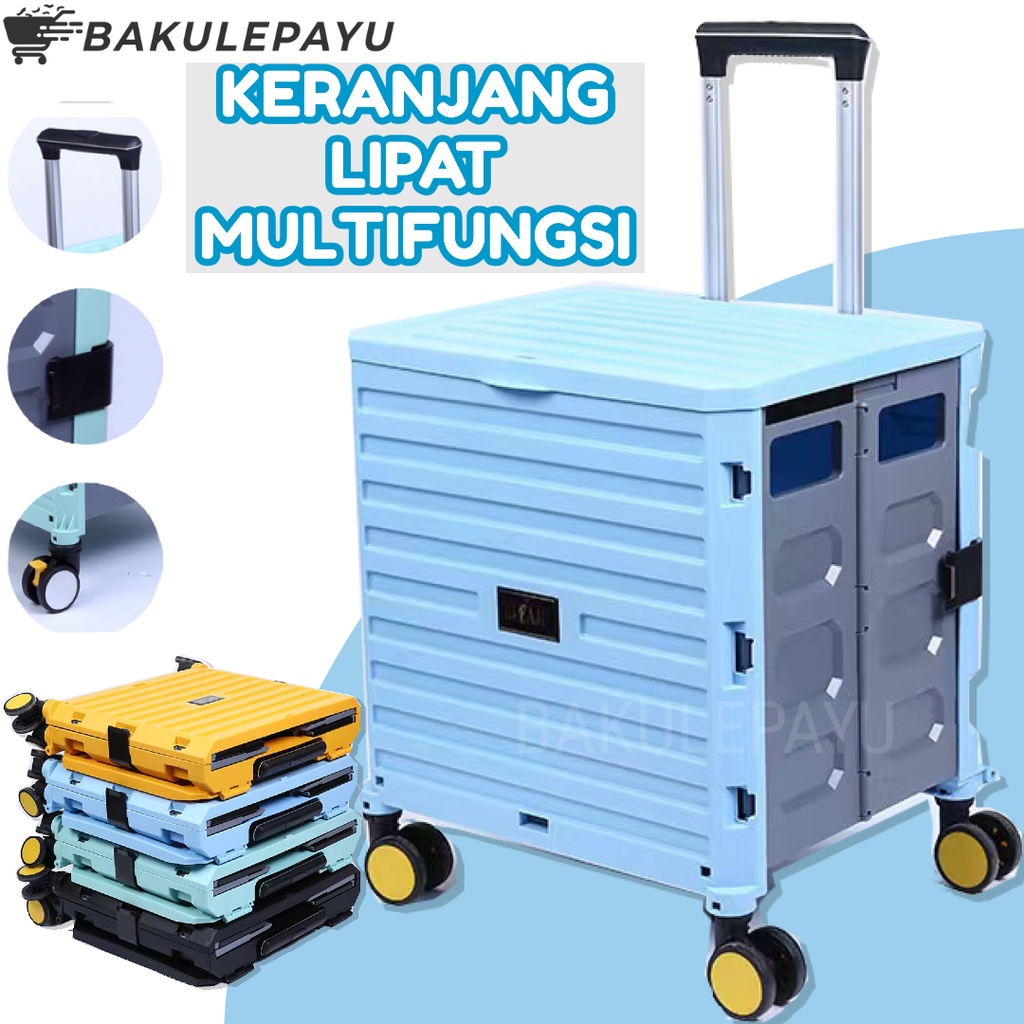 Jual KERANJANG TROLI DORONG PLASTIK LIPAT MULTIFUNGSI TROLLEY STROLLER