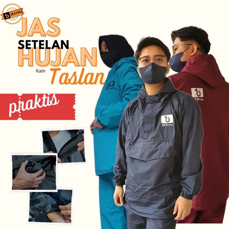 Jual JAS HUJAN SETELAN SAKU KANGGURU SIXTEN BAHAN TASLAN JAHITAN