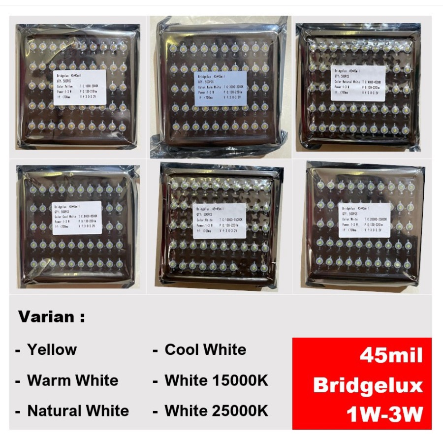 Jual Hpl Led W W Bridgelux Mil Yellow Warm Cool White Kuning Putih