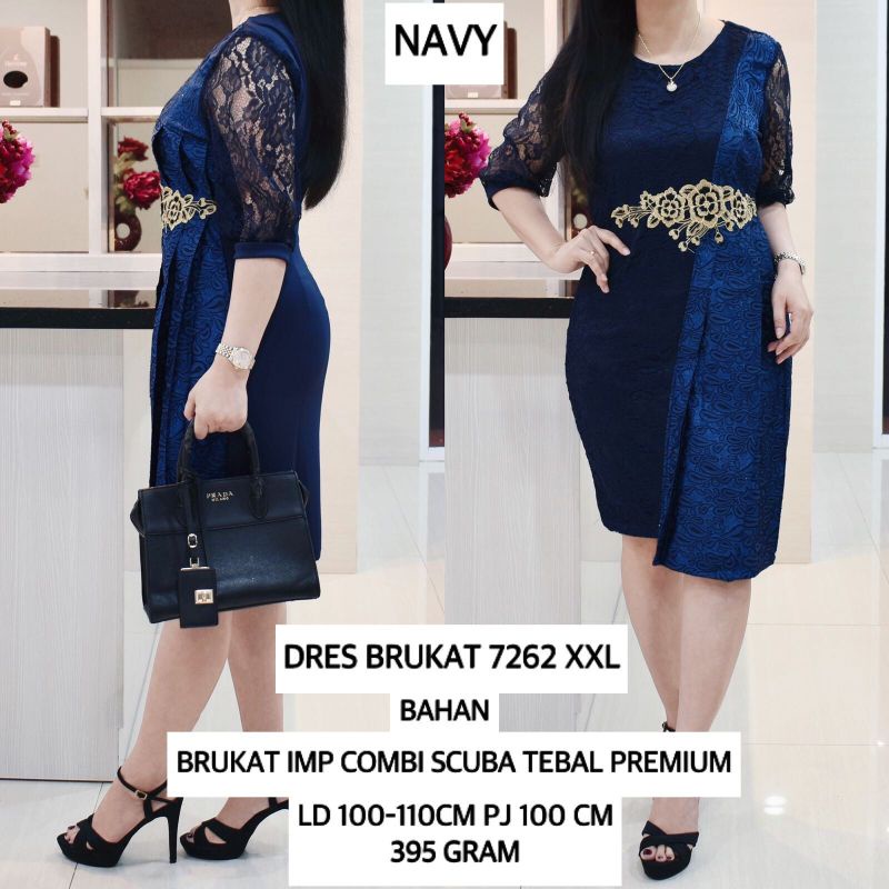 Jual DRESS SCUBA BANGKOK KONBI BRUKAT TILE MEWAH DRESS NATAL PESTA