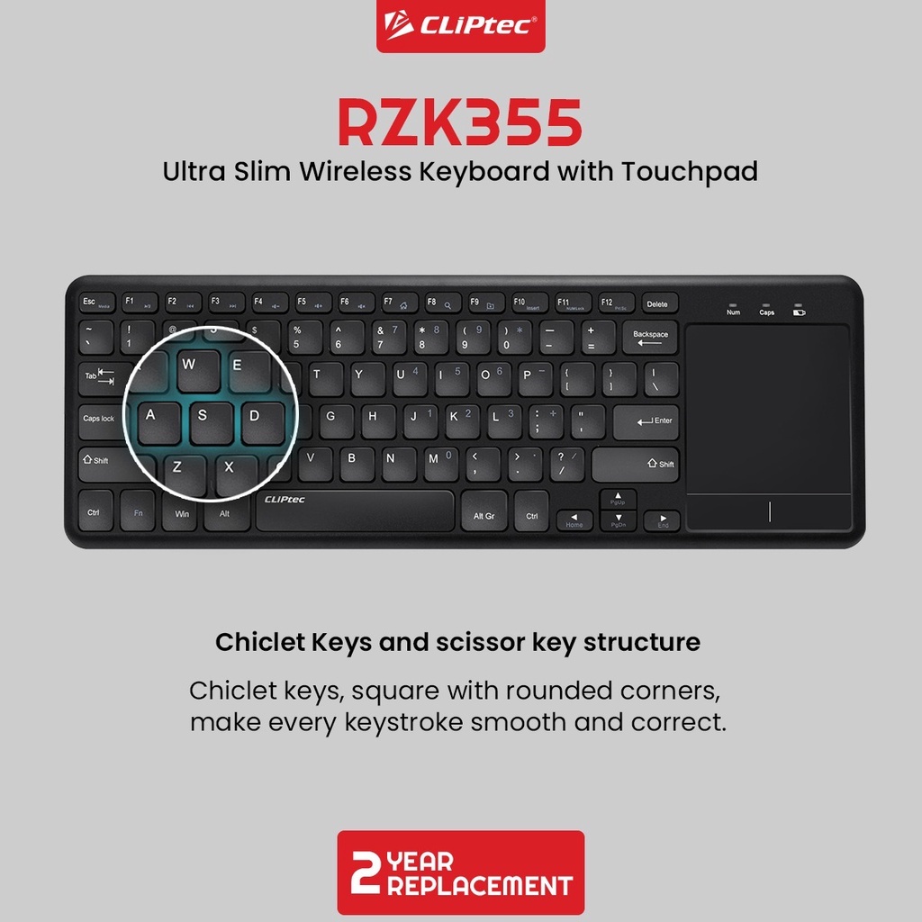 Jual Keyboard Wireless Ultra Slim With Touch Pad CLIPtec RZK355