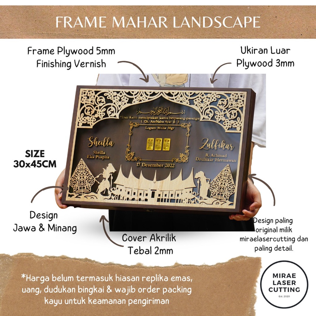 Jual Bingkai Mahar Pernikahan Mahar Lasercut Pigura Mahar 35x50cm