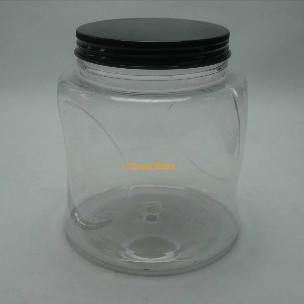 Jual Toples 1 Liter Pet Bulat Natural Tutup Alu Ulir Hitam Toples