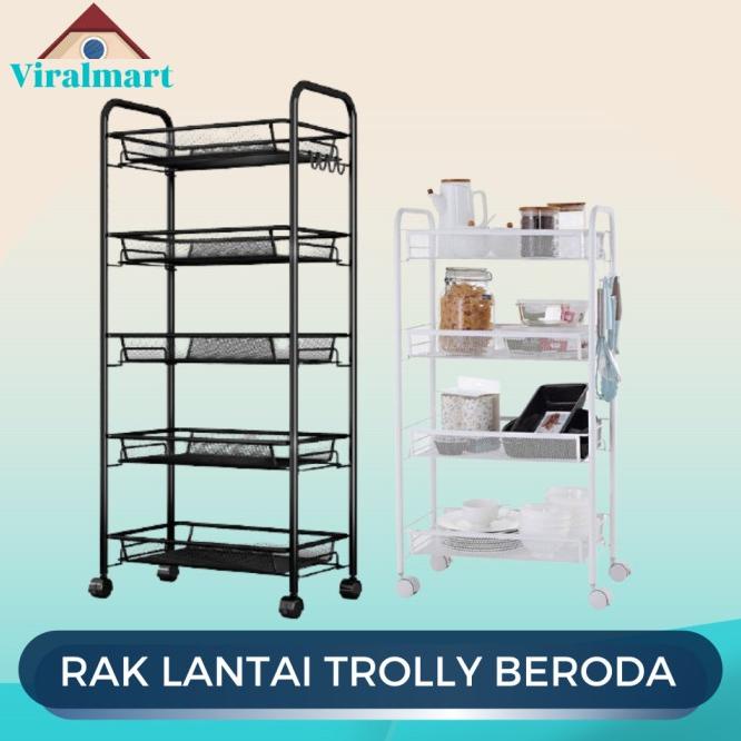 Jual Rak Trolly Lantai Beroda Tray Wheel Rack Penyimpanan Serbaguna