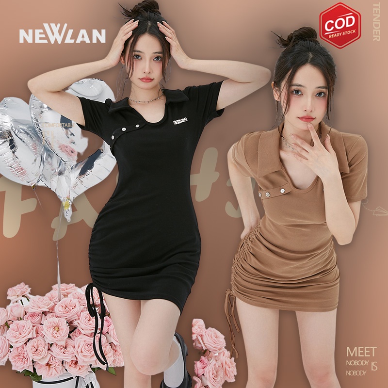 Jual Newlan Qz Korean Knitting Bodycon Sexy Mini Dress Casual Plain