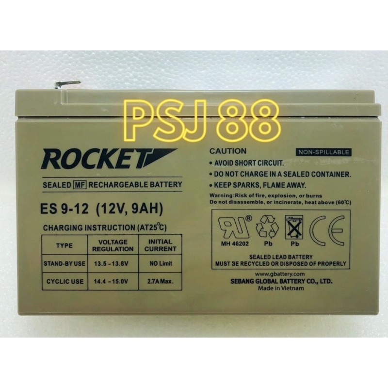 Jual Aki Rocket ES 9 12 VRLA MF 12V 9Ah Baterai Accu Kering ES 9 12 UPS