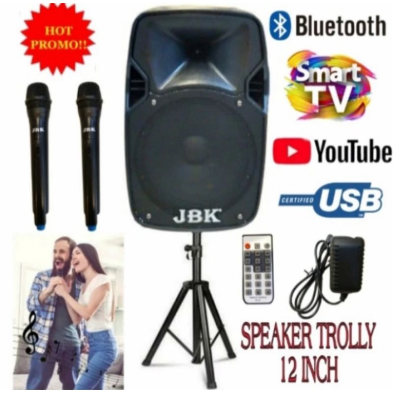 Jual Speaker Portabel JBK 12 Inch Aktif 2 Mic Bluetooth USB Karaoke