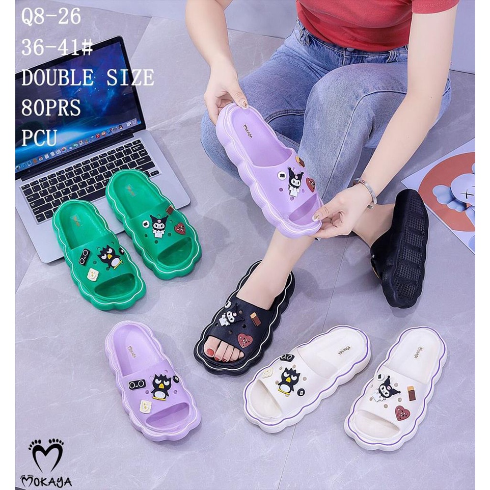 Jual Sandal Slop Jelly Wanita Motif Kuromi Super Empuk Tebal Cute