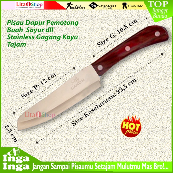 Jual Kitchen Knife Pisau Dapur Stainless Gagang Kayu Ganom Shopee