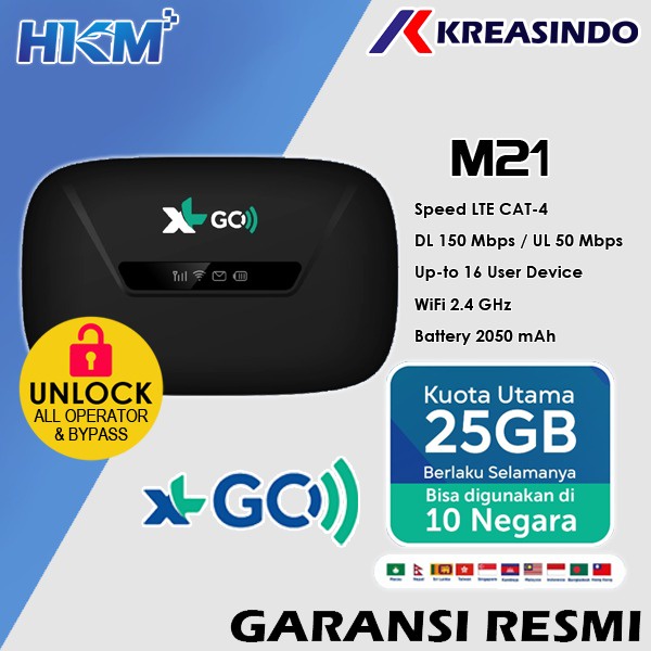 Jual HKM M21 Modem Mifi Wifi XL GO IZI Free Kuota Unlock Garansi Resmi