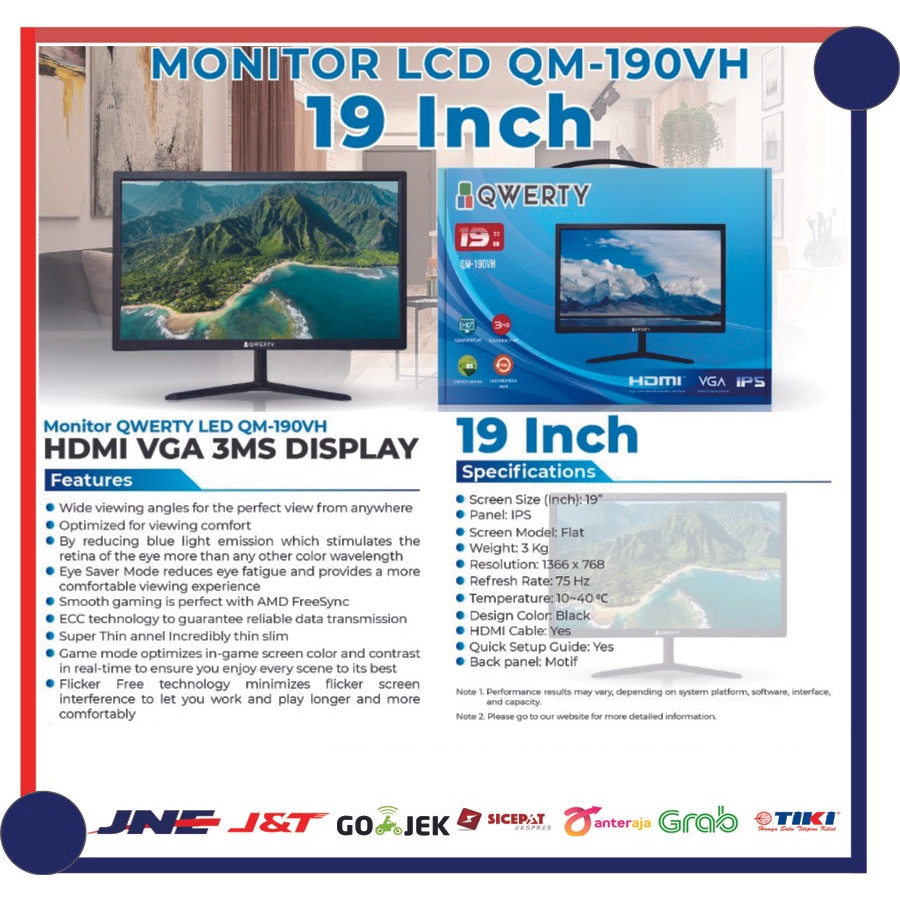 Jual MONITOR LED QWERTY 19 INCH HDMI VGA Shopee Indonesia