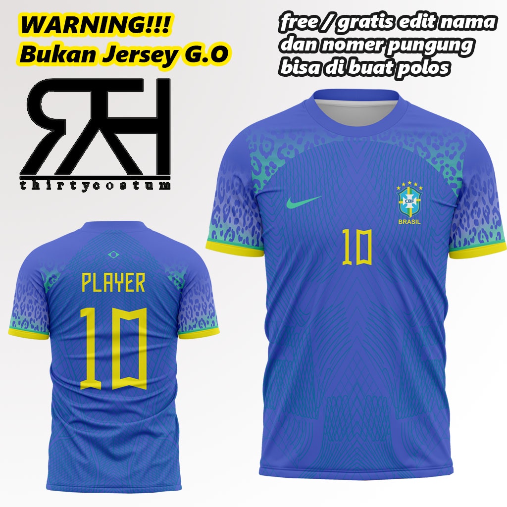 Jual JERSEY BRAZIL AWAY WORLD CUP 2022 FUULL PRINTING FREE Gratis Edit