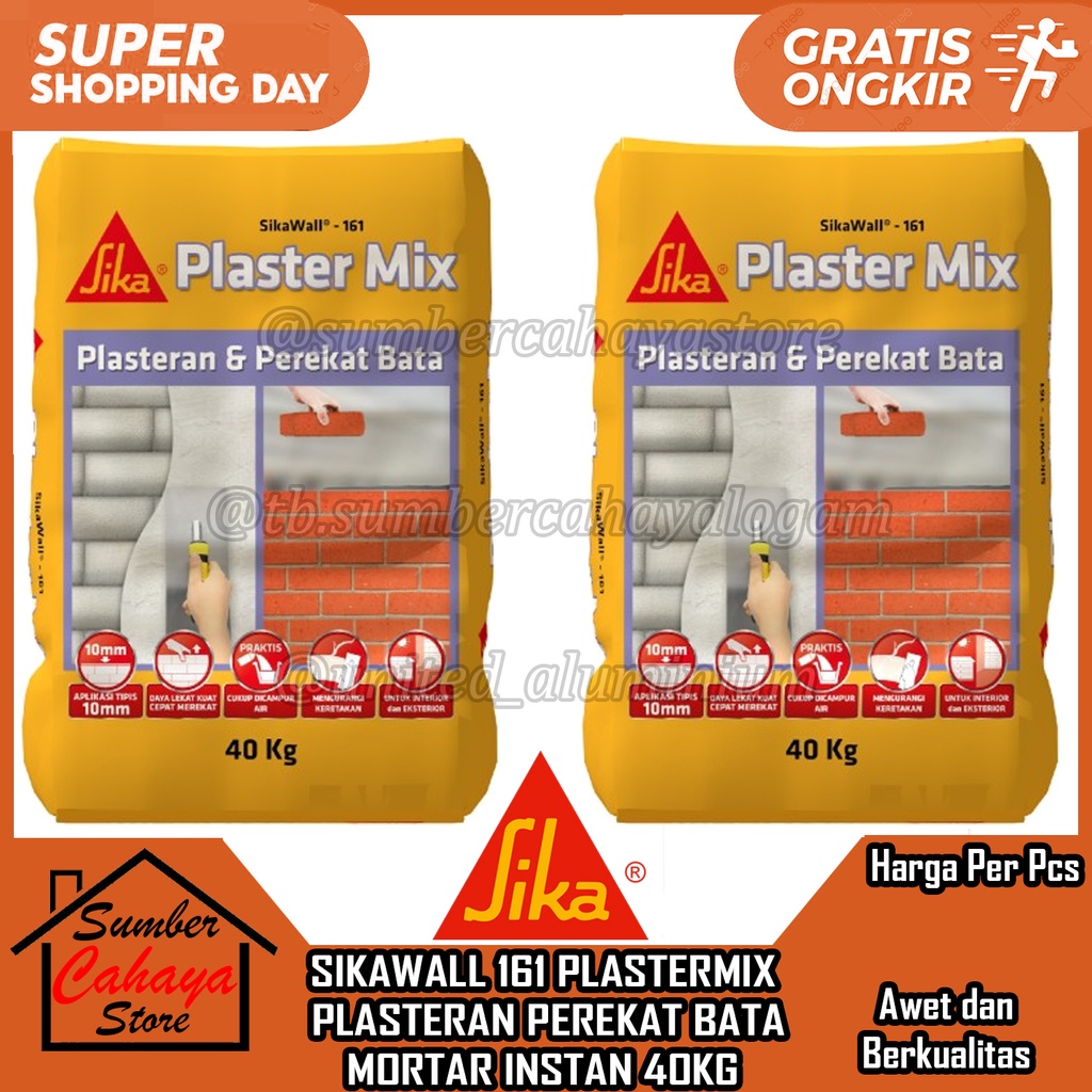 Jual Sikawall Plastermix Plasteran Perekat Bata Mortar Instan Kg