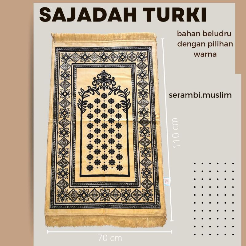 Jual Sajadah Turki Premium Warna Dasar Putih Sajadah Beludru Halus