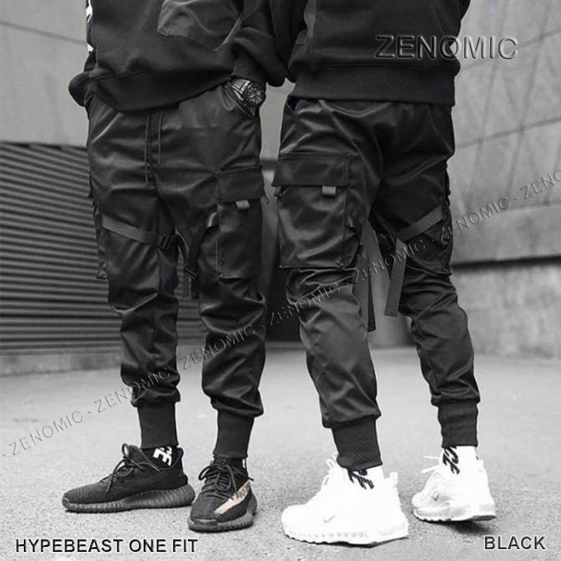 Jual Grosir Celana Cargo Jogger Hypebeast Zenomic Onefit Black Size S M