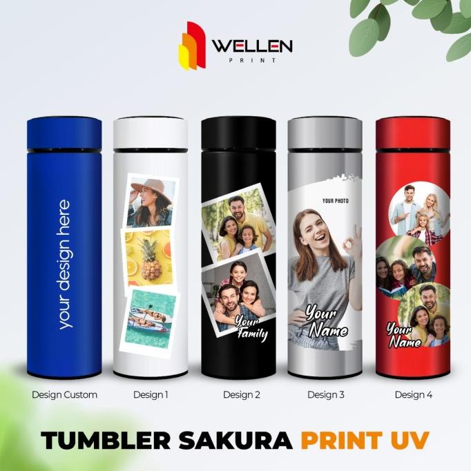 Jual TUMBLER SAKURA PRINT CUSTOM TERMOS BOTOL CETAK UV NAMA LOGO FOTO