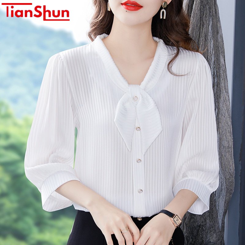 Jual Tianshun Korean Style Sleeve Casual Work Blouse For Women Blue