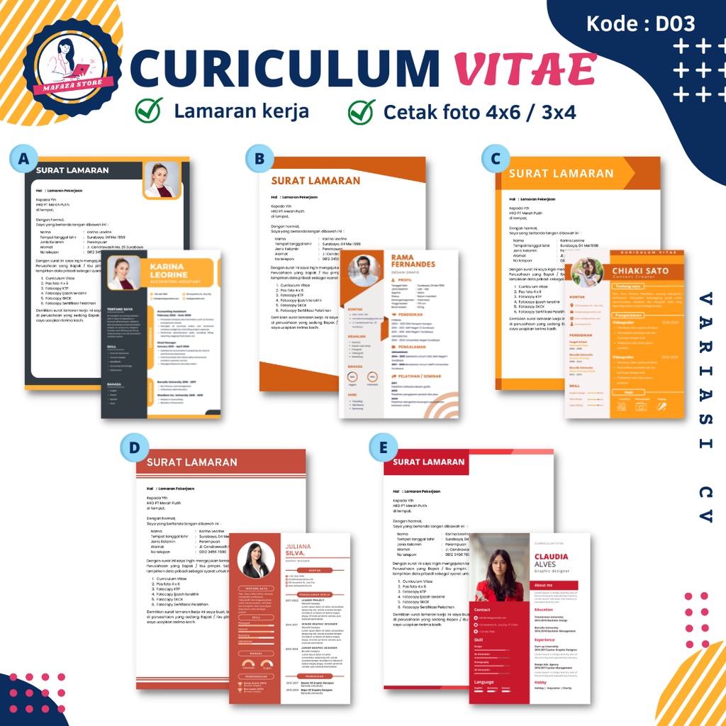 Jual Desain CV Curiculum Vitae Lamaran Kerja Resume Kerja Daftar