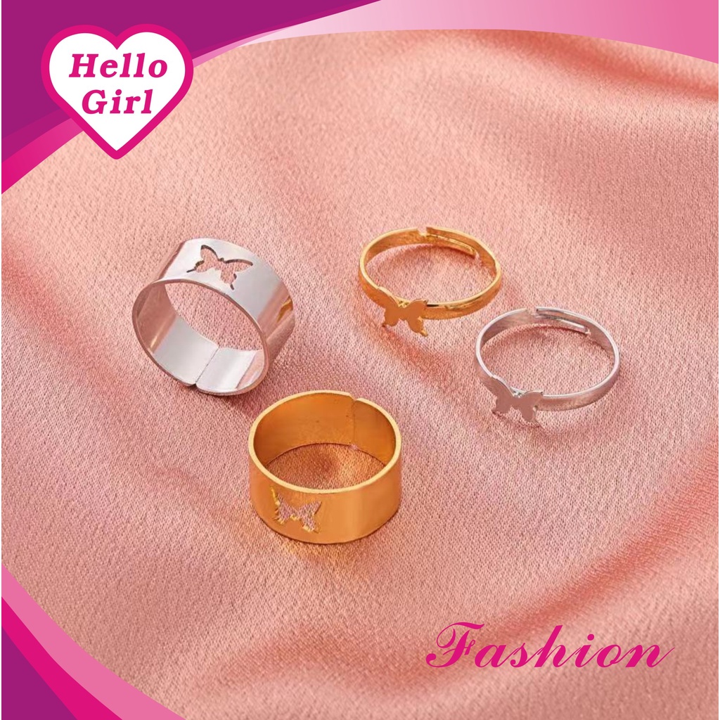 Jual Hello Girl J Cincin Silver Model Terbuka Motif Kupu Kupu Wanita