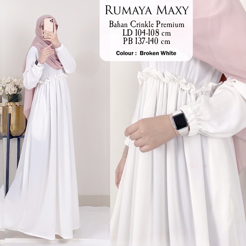 Jual GAMIS WANITA MODEL BARU 2024 GAMIS PUTIH TERBARU RUMAYA MAXI DRESS