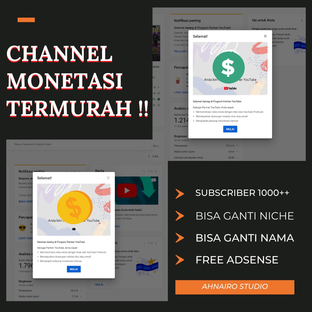 Jual Jual Akun Channel Youtube Monet Channel Youtube Monetasi