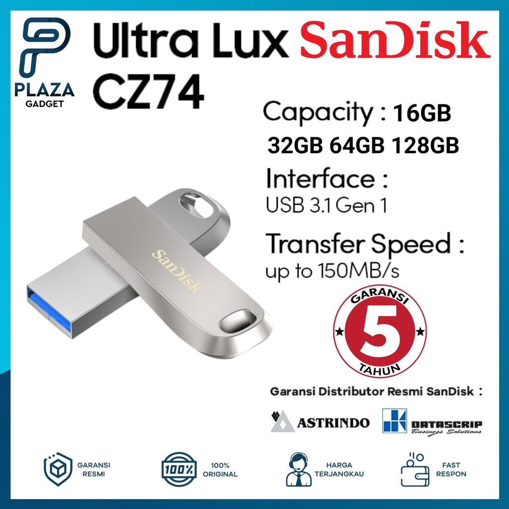 Jual Flashdisk SanDisk Ultra Luxe CZ74 32GB 64GB 128GB Garansi Resmi