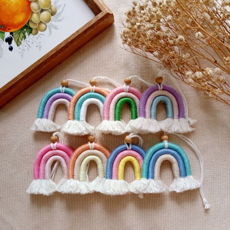 Jual PASTEL Rainbow Keychain Macrame Rainbow Bag Charm Macrame