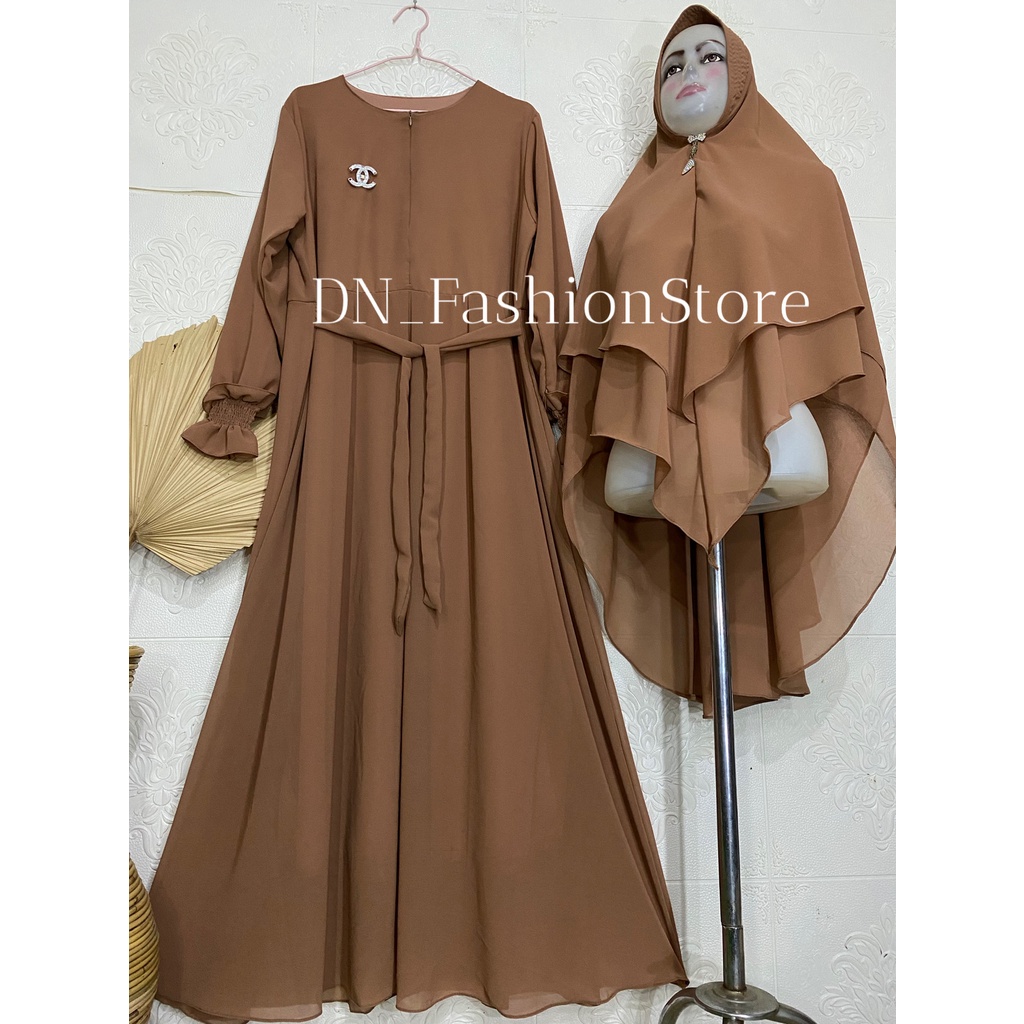 Jual Gamis Ceruty Babydoll Polos Set Jilbab Free Bros Bahu Tangan