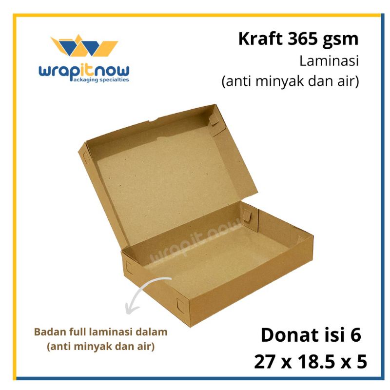 Jual Dus Donat Isi 6 Kraft Laminasi 27x18 5x5 Dus Roti Dus Cookies Dus