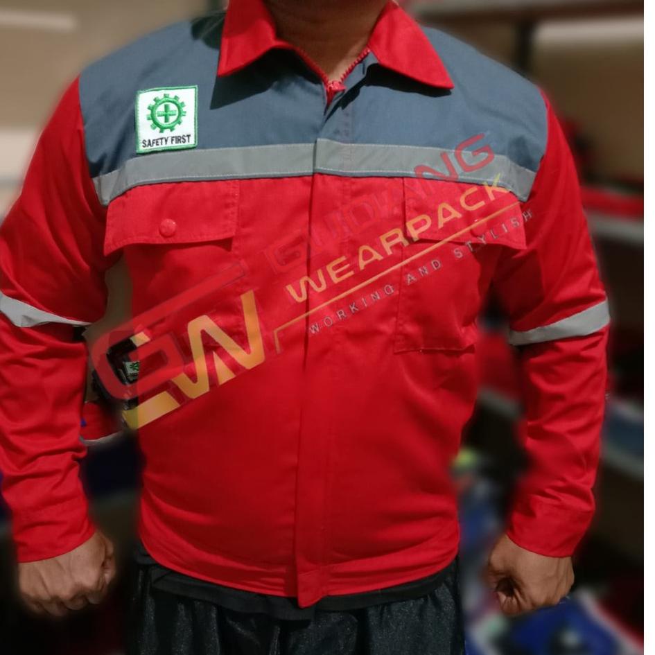 Jual Modern Wearpack Safety Atasan Merah Kombinasi Abu Kemeja Safety