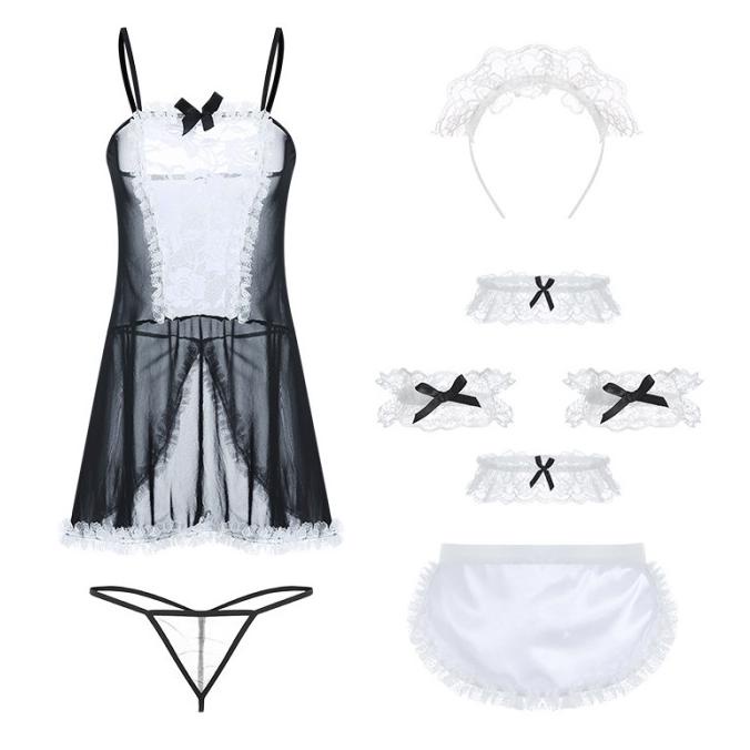 Jual Sexy Lingerie Perspektif Hot Lace Cosplay Seragam Pembantu Set