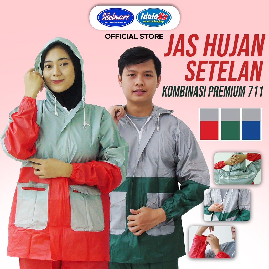 Jual IDOLMART Jas Hujan Jaket Celana Kombinasi PREMIUM PLEVIA 711 Jas