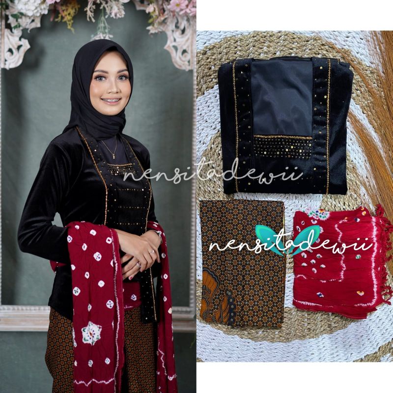 Jual Set Dht C Kebaya Payet Jarik Instan Selendang Jumputan