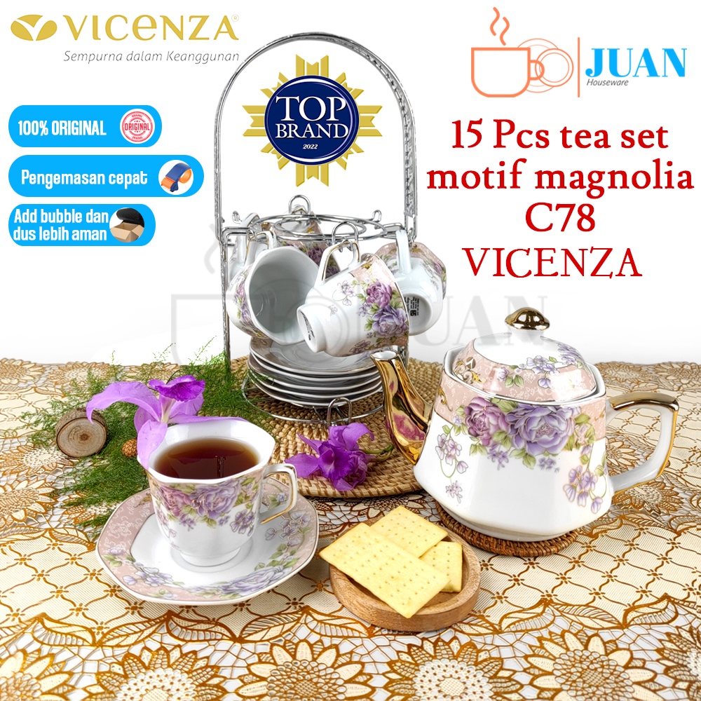 Jual Vicenza Perangkat Minum Tea Set Porcelain Motif Magnolia Cangkir