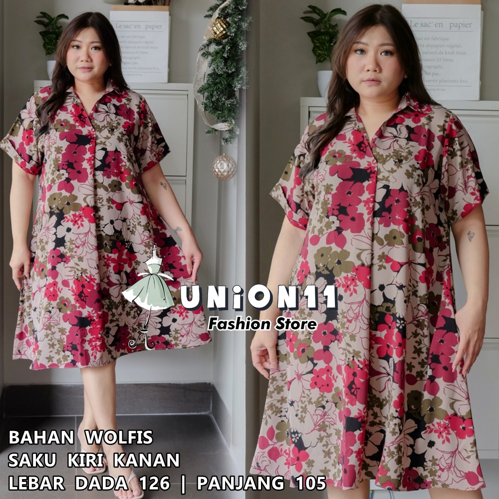 Jual UNION11 DRESS JUMBO WANITA LD 126 BAJU JUMBO WANITA BAJU