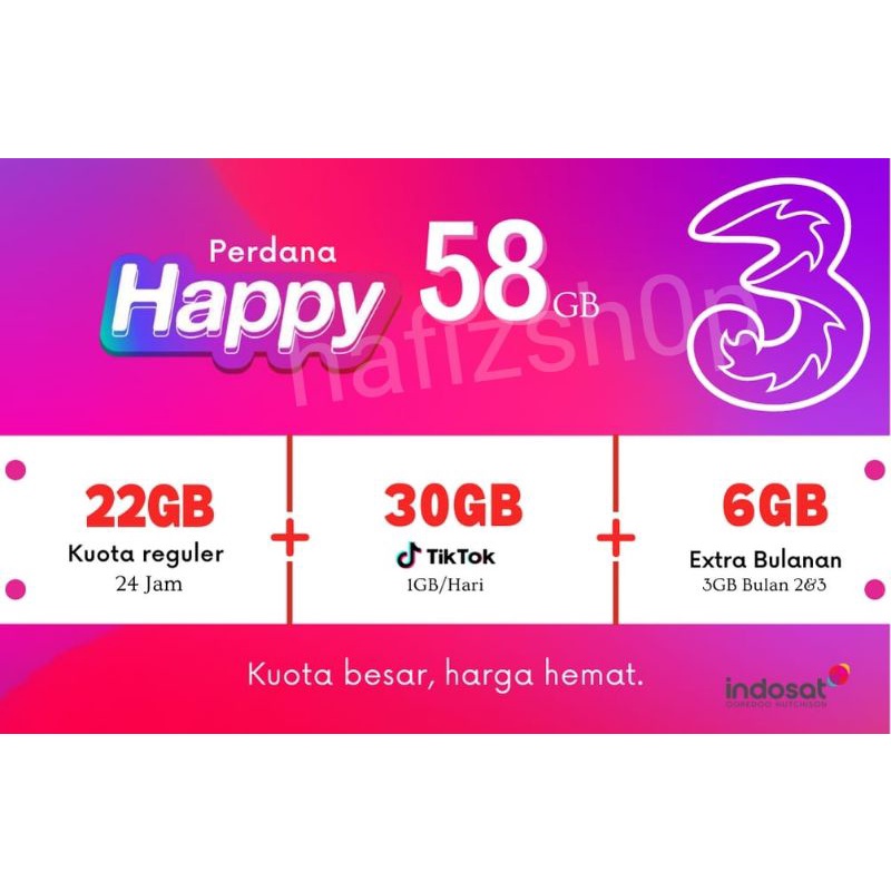 Jual Perdana Tri 58gb Unlimited Tiktok 30hari Gratis SP Aon 2gb