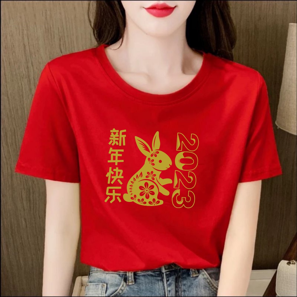 Jual Kaos Imlek 2023 Couple Keluarga Gong Xi Fa Cai Katun Combed 30s